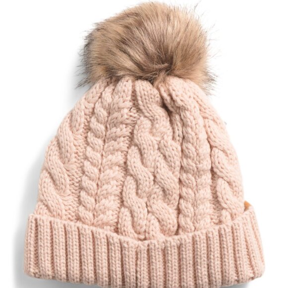 NEW TIMBERLAND Cable Knit Beanie With Pom And Ribbed Cuff Cameo Rose 164mn - Picture 2 of 4